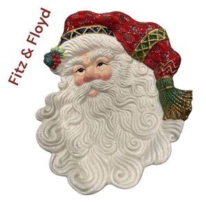 Fitz and Floyd Santa Claus Holiday Plate - Red and White